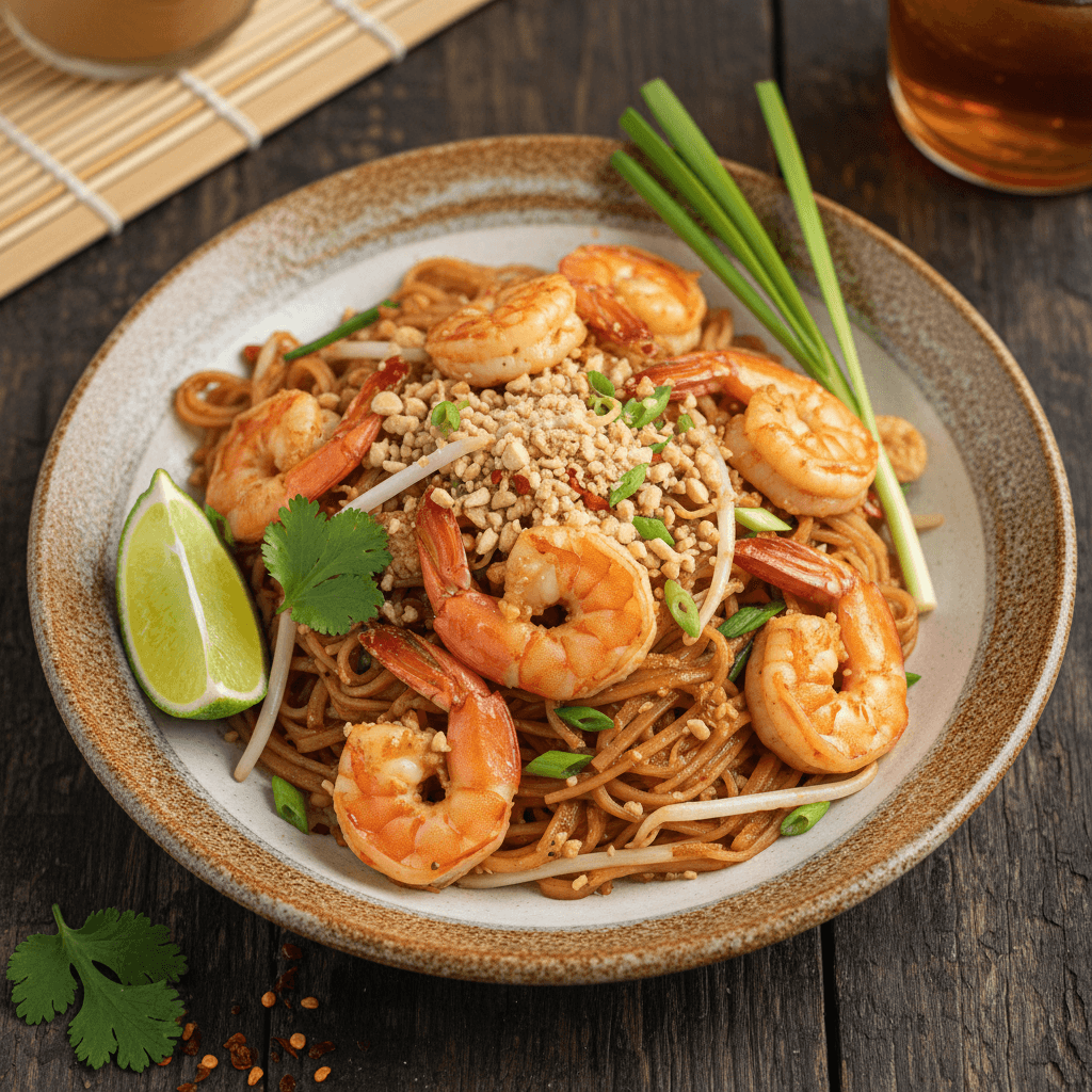 Pad thai with shrimp and lime